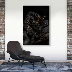 Majestic Black Jaguar with Gold Pattern Canvas Printt - Vertical Wall Decor for Home Decoration
