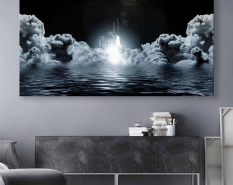 55" x 28" (140x70)cm - Space Shuttle Wall Art - Large Space Exploration Wall Decor - Ready to Ship and Hang