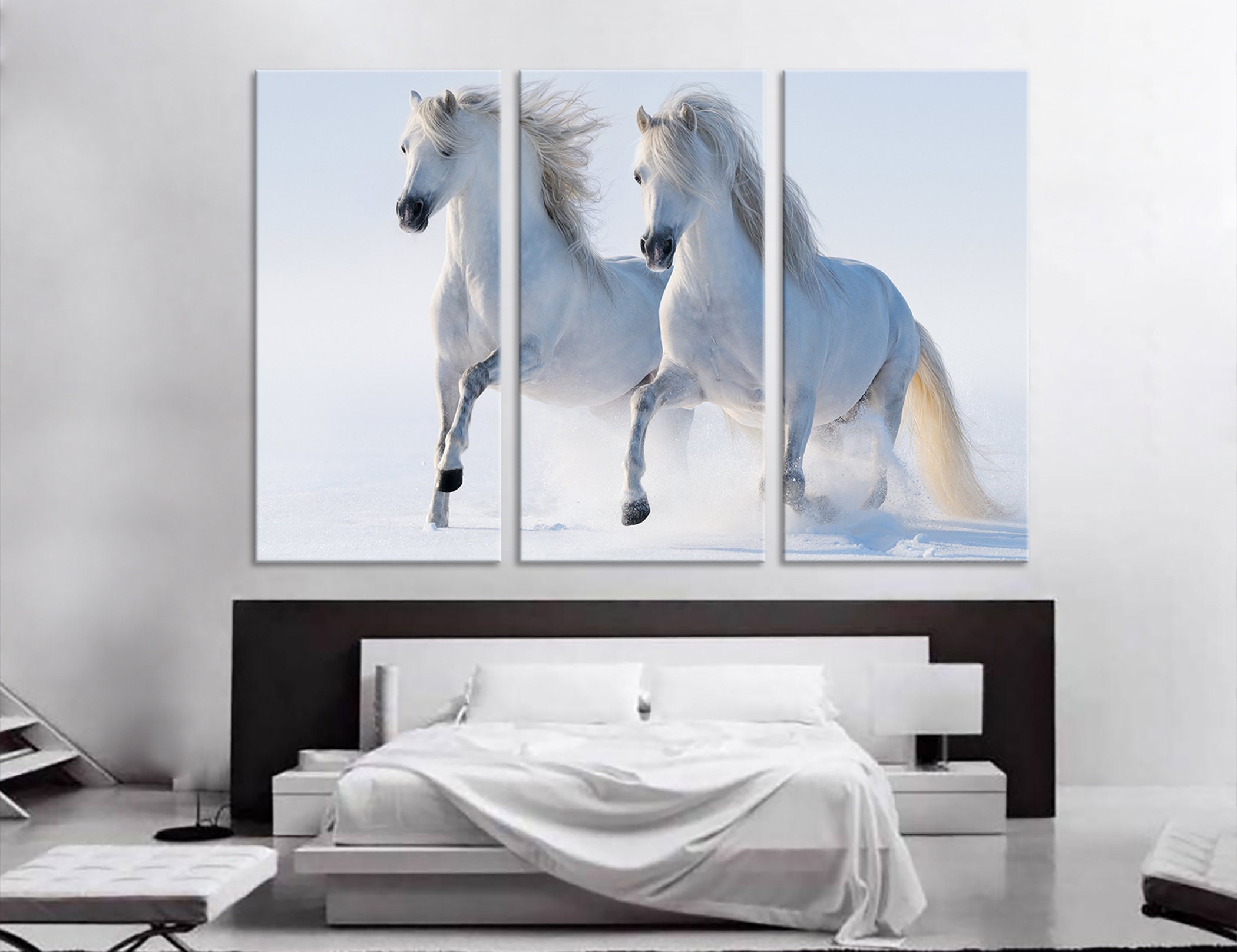 Horses Wall Art Large Running Horses White Horses Canvas Print Etsy