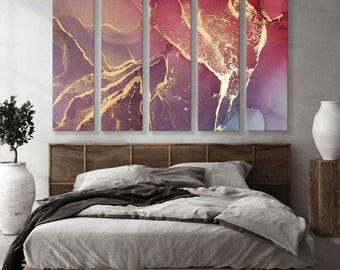 Marbling Wall Decor - Contemporary Ink Painting Print - Large Suminagashi Oriental Giclee Art - Split Wall Art for Home Decor