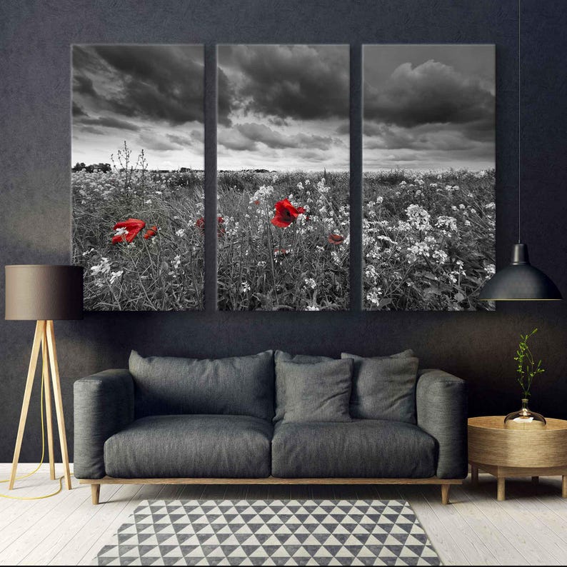 Poppie Field Wall Art – Black & White Poppy Field Canvas Print ...