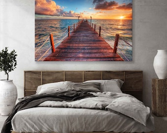 Serene Pier Sunset Canvas Wall Art - Perfect Bedroom Decor