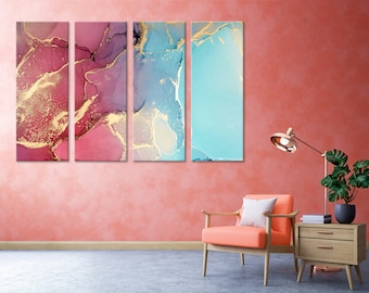 Suminagashi Inspiration: Oriental Giclee Print Split on Canvas for Contemporary Wall Art Decor