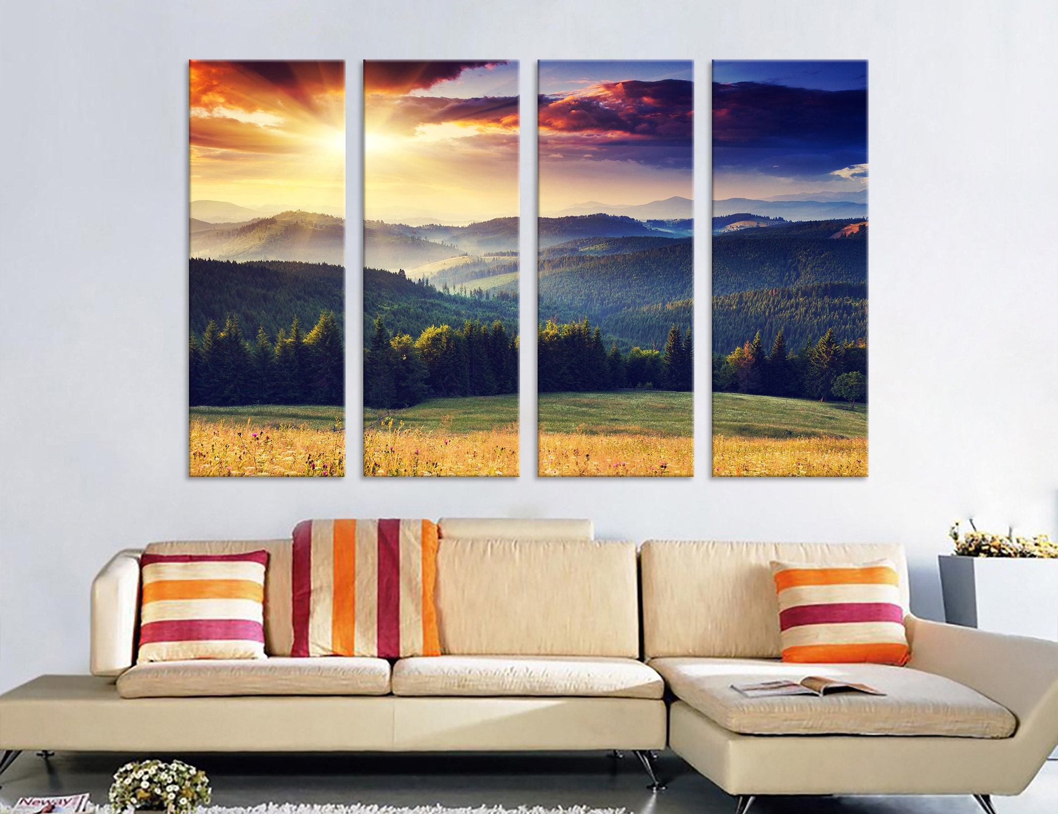 Mountain Sunset Canvas Set of 5 Panels Wall Art Mountain Sunset Wall ...