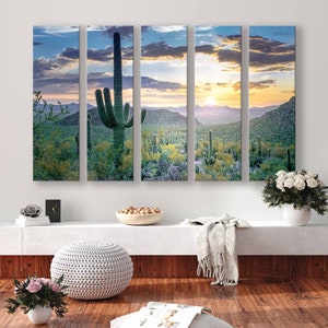 Arte mural del Parque Nacional Saguaro: Impresión en lienzo majestuosa de Arizona que representa la belleza de EE. UU.
