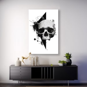 Monochrome Abstract Human Skull Canvas Print - Striking Vertical Abstract Art for Modern Interiors