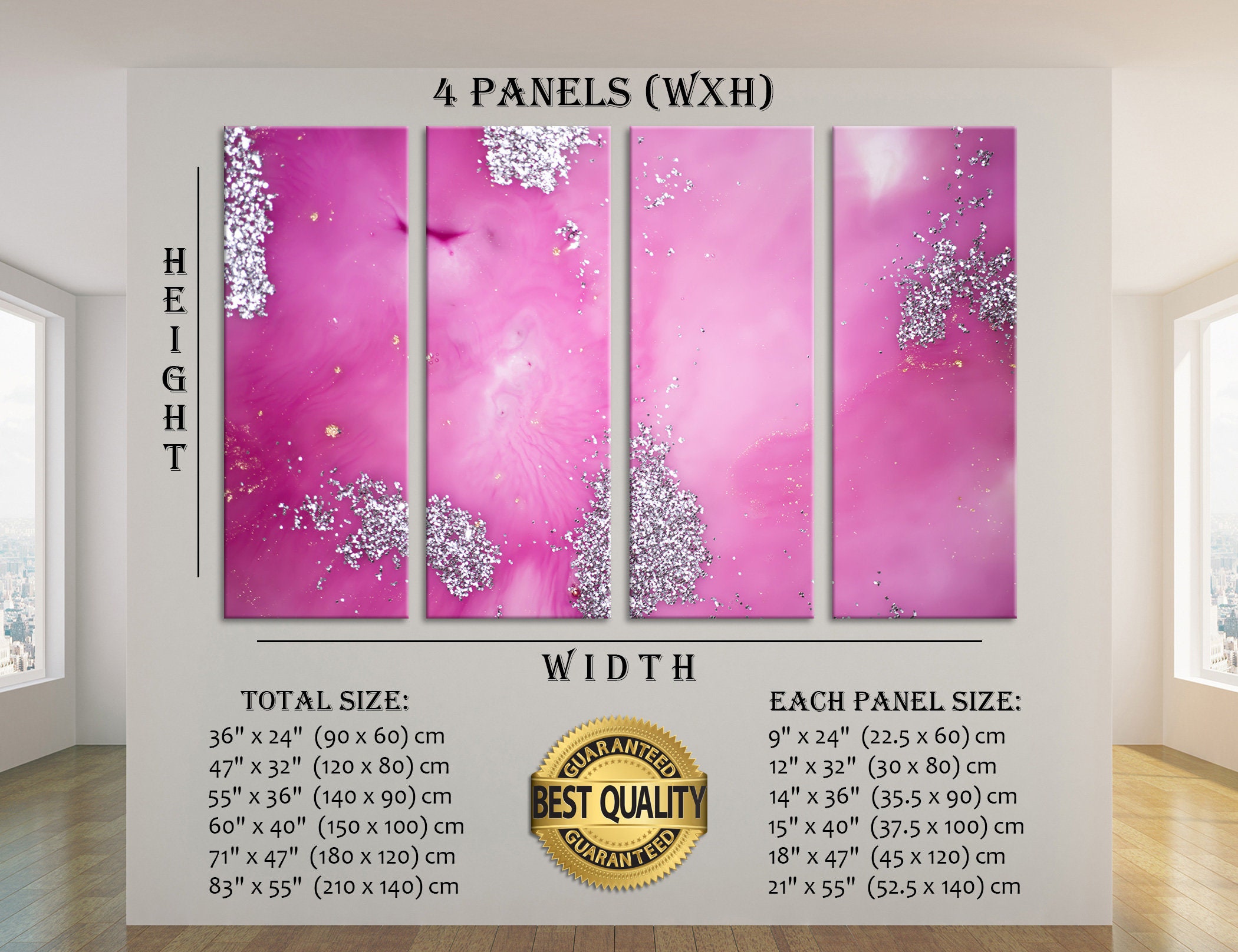 Bright Pink and Silver Abstract Marble Large Wall Art Canvas Etsy