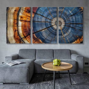 Triptychon Baumringe Leinwandkunst - Populär jetzt natürliche Wandkunst - Eichenstumpf Wanddekor