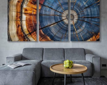 Triptych Tree Rings Canvas Art - Popular Now Natural Wall Art - Oak Tree Stump Wall Decor