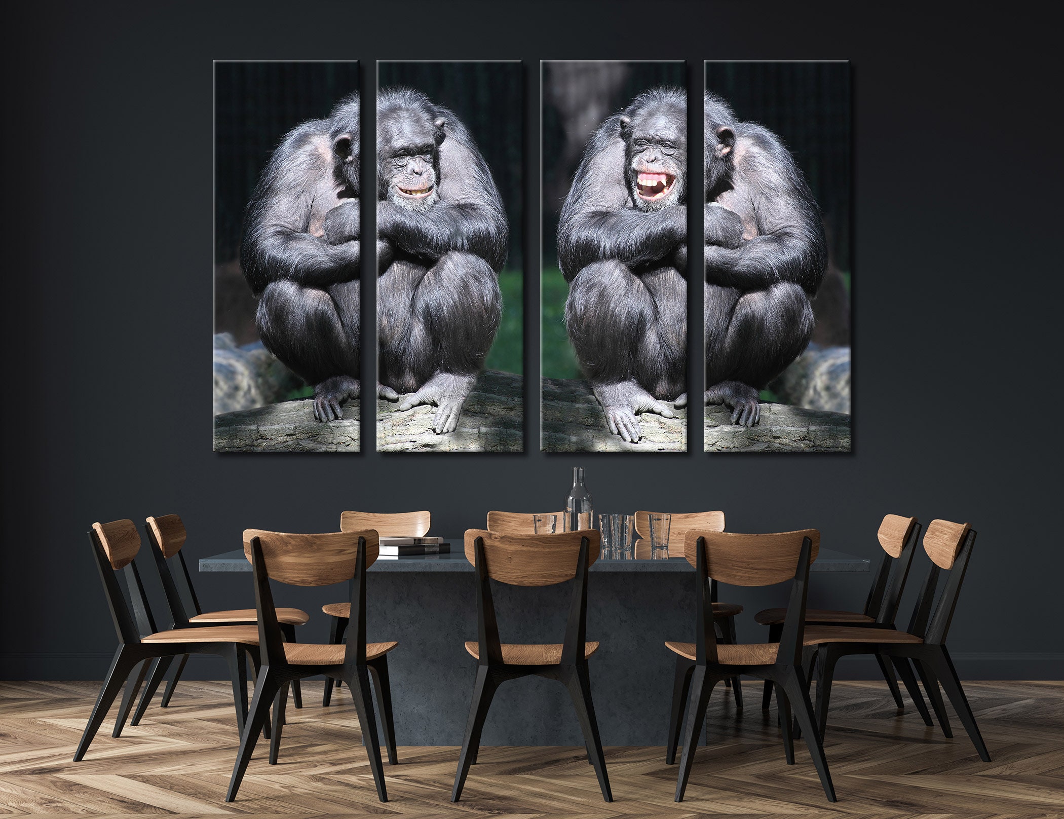 2 Monkeys Wall Art Monkeys Wall Decor Monkeys Canvas Monkeys Etsy