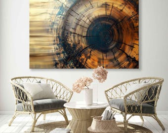 Impresión en madera, impresión de anillos de árboles con decoración de tocones, arte de pared rústico, impresión en lienzo con bloques de madera