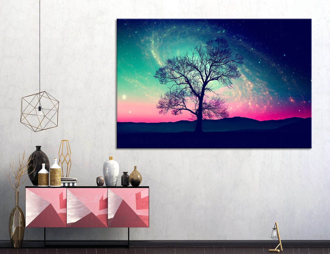 Alone Tree Wall Art Night Sky Canvas Set Starry Sky Wall Decor Etsy
