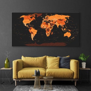 Weltkarte Set - Große Wandkunst mit orangefarbenem Druck