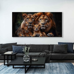 Unvergessliche Löwenfamilie Porträt - Pride Leinwanddruck - Foto in Studioqualität - fertig zum Aufhängen