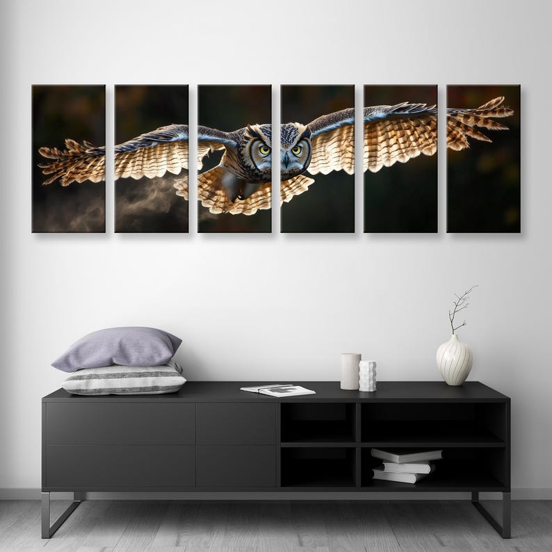 Owl Closeup Flying Canvas Print - Ornithology Wall Decor - Natural ...