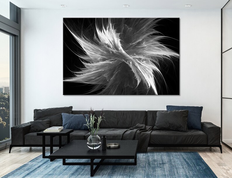 Black and White Fantasy Wall Art Abstract Canvas Abstract Etsy