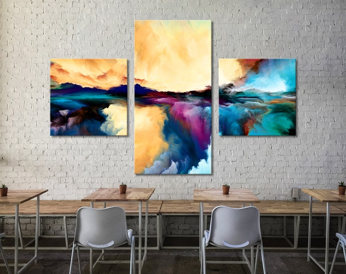 Toile abstraite de nuages multicolores, motif marbré, art fluide, peintures mixtes, décoration murale, impression d'abstraction colorée sur toile, décoration de nuages