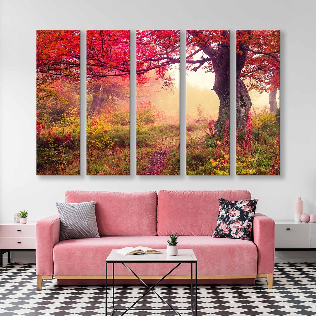 Autumn Trees Wall Art - Forest Canvas Print - Autumn Landscape With Red ...