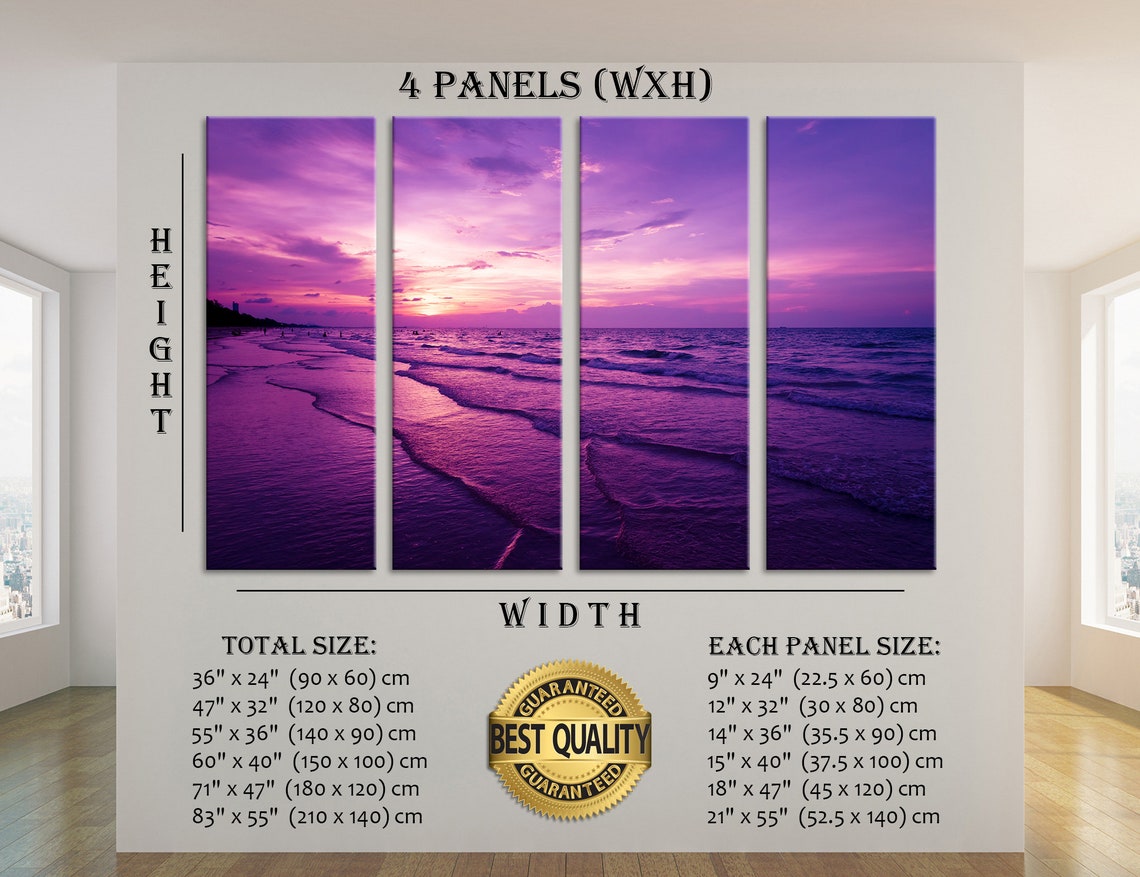 Beach in Purple Sea Canvas Wall Art Beach Wall Decor Beach Etsy