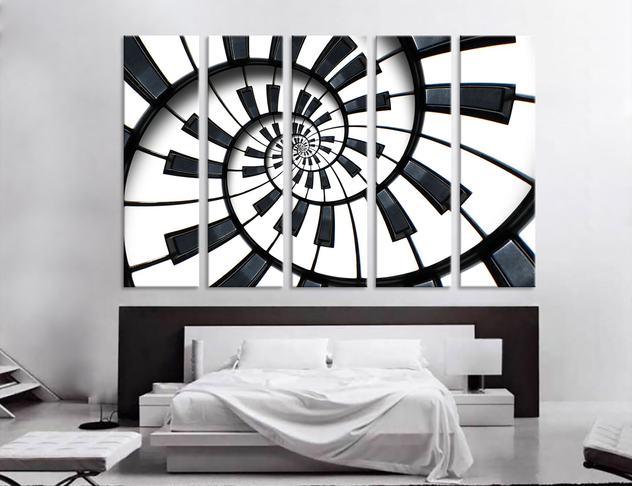Abstract Piano Keyboard Art, Contemporary Black & White Wall