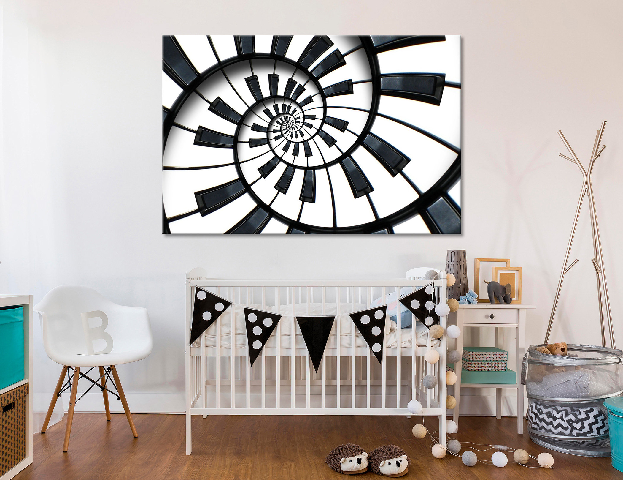 Abstract Piano Keyboard Art, Contemporary Black & White Wall
