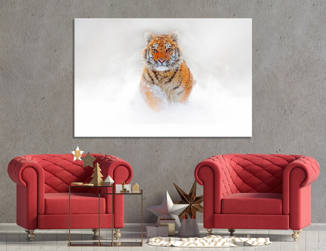 Tiger Running in the Snow Canvas Tiger Canvas Tiger Print | Etsy