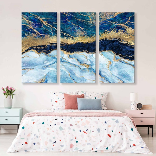 Elegant Trio - 3 Piece Wall Art Set, Abstract Marble Painting, Extra Large Artwork for Walls