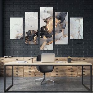 Moderne trendy muurkunst abstracte canvasafdruk zwart en goud marmeren muur decor luxe abstract schilderij extra grote muur kunst marmeren kunstwerk