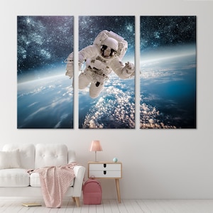 Earth from Space Wall Decor Astronaut Canvas Print Space Wall Art Canvas Planet Canvas Set Stars Canvas Printable Artwork Interstellar Print