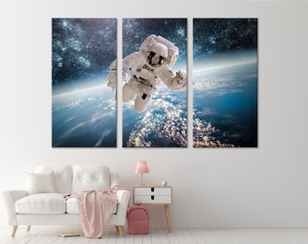 Earth from Space Wall Decor Astronaut Canvas Print Space Wall Art Canvas Planet Canvas Set Stars Canvas Printable Artwork Interstellar Print