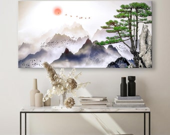 Japanese Canvas Print, Japan Home Decor, Mountain Wall Art