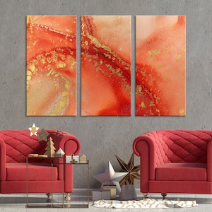 Rot und Gold Marmor Wanddekor Abstrakt Leinwand Druck Moderne Trendy Wandkunst Luxus Abstrakte Malerei Extragroße Wandkunst Marmor Kunstwerk Set