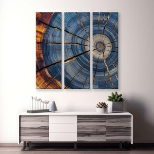 Bunte Baum Ringe Leinwanddruck - Große Quadratische Natürliche Wand Kunst - Über dem Sofa Dekor