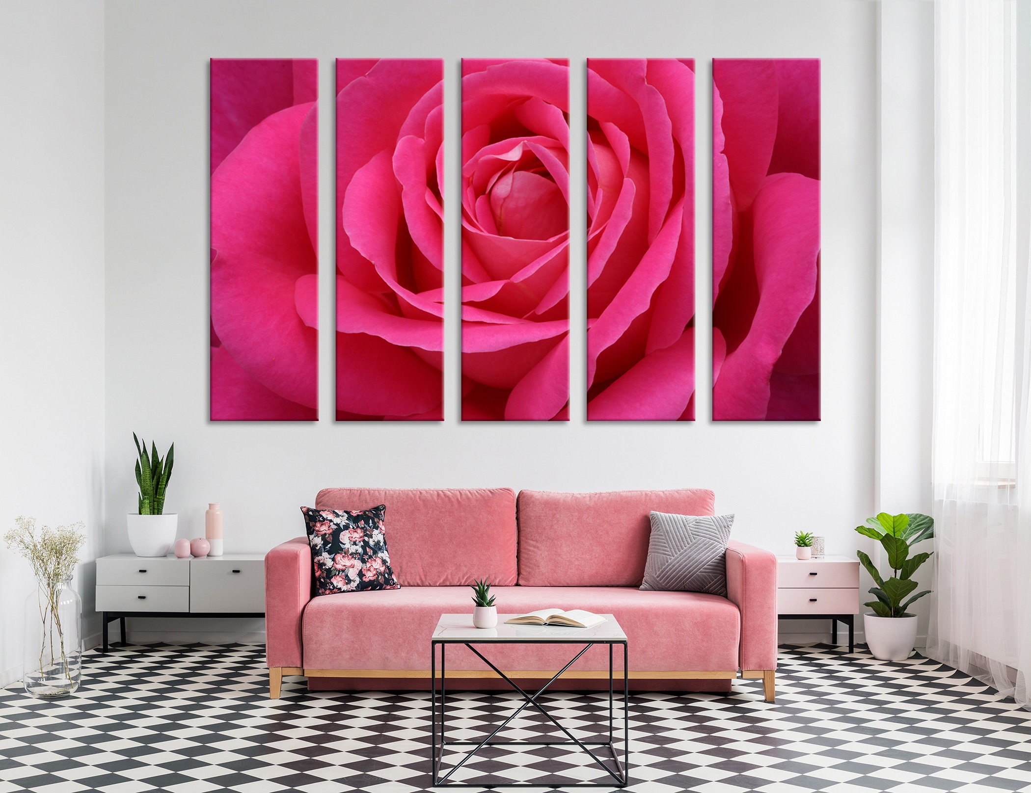 Pink Rose Wall Art Rose Wall Decor Rose Canvas Print Rose Etsy