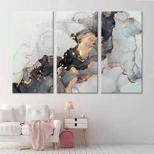 Black and Gold Marble Wall Decor Abstract Canvas Print Modern Trendy Wall Art Luxury Abstract Painting Extra Large Wall Art Marble Artwork
