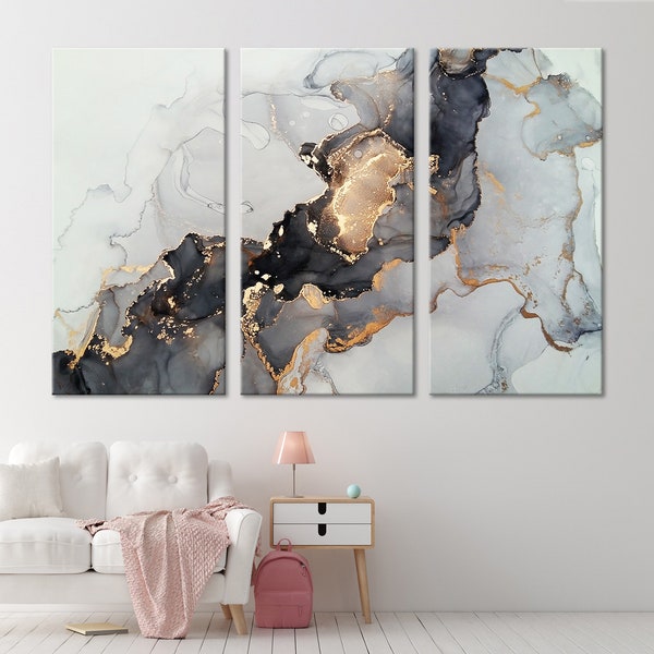 Black and Gold Marble Wall Decor Abstract Canvas Print Modern Trendy Wall Art Luxury Abstract Painting Extra Large Wall Art Marble Artwork