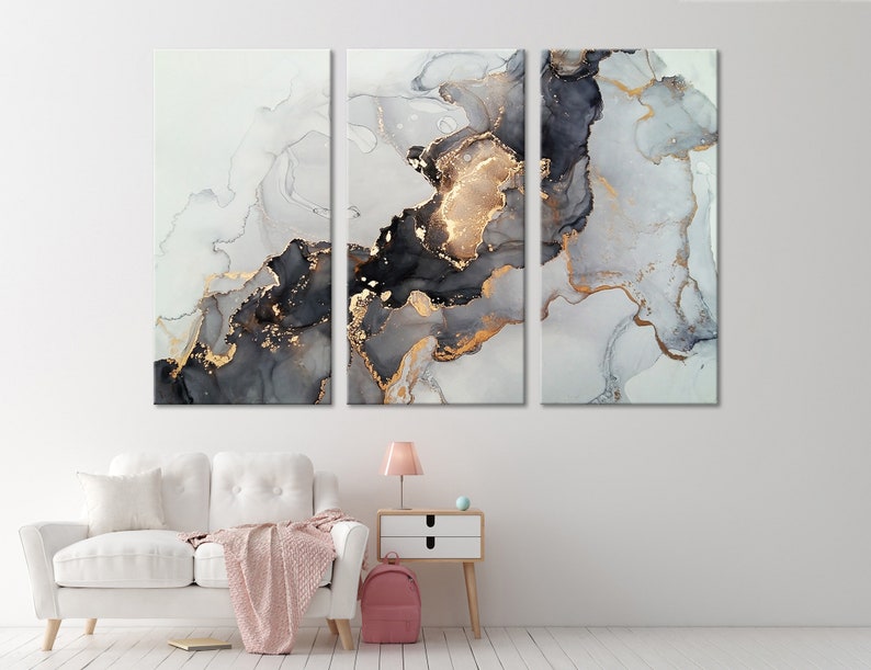 Black and Gold Marble Wall Decor Abstract Canvas Print Modern Trendy Wall Art Luxury Abstract Painting Extra Large Wall Art Marble Artwork 