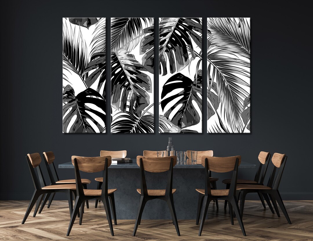 Black and White Tropical Palm Leaves Wall Art Palm Leaf Wall Art Canvas ...
