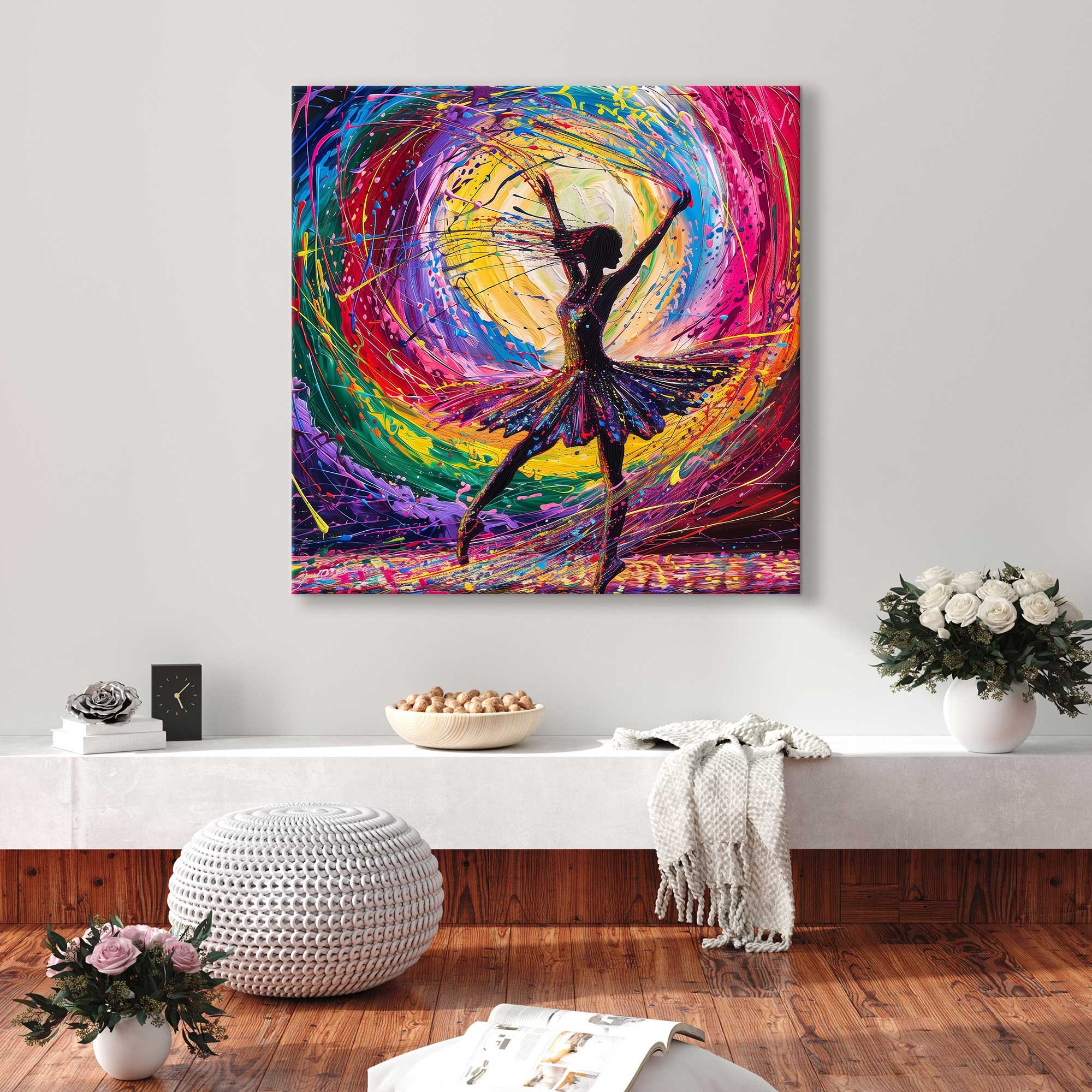 キャンバスプリントアート バレリーナ 絵画 額付き インテリア 優雅な動き - カラフルな抽象的なバレリーナのキャンバスプリント