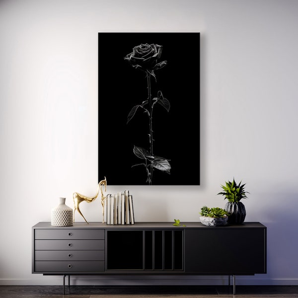 Elegant Noir Black Rose Canvas Print - Captivating Wall Decor for a Mysterious Ambiance