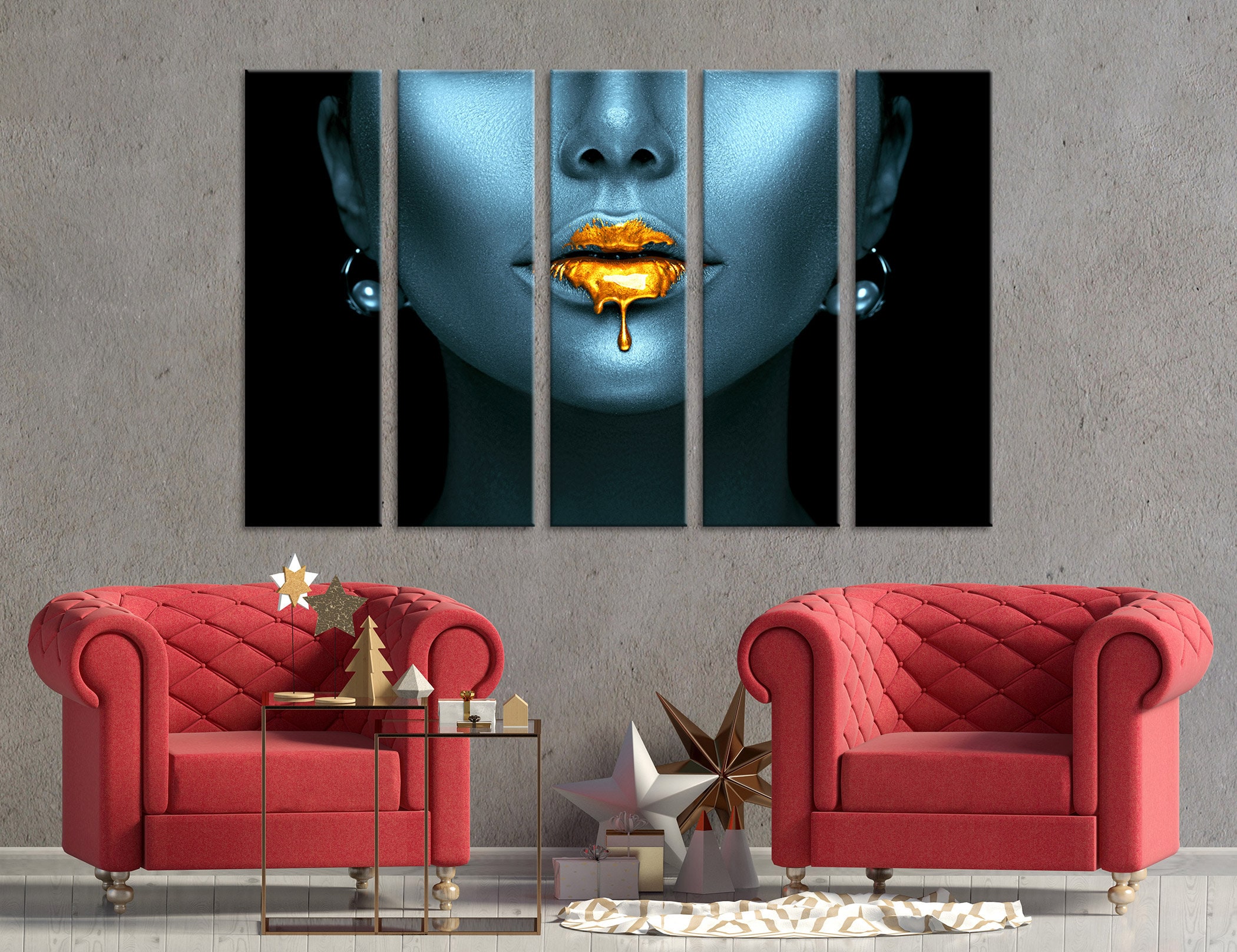 Gold Lips Wall Art Face Printable Fashion Girls Room Etsy UK
