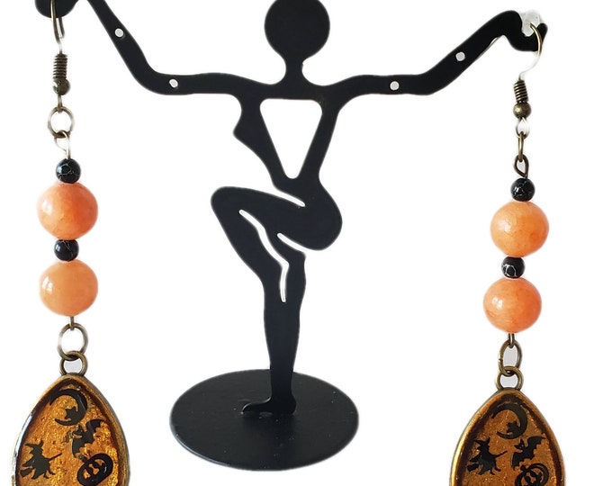 Orange and black spooky Halloween earrings