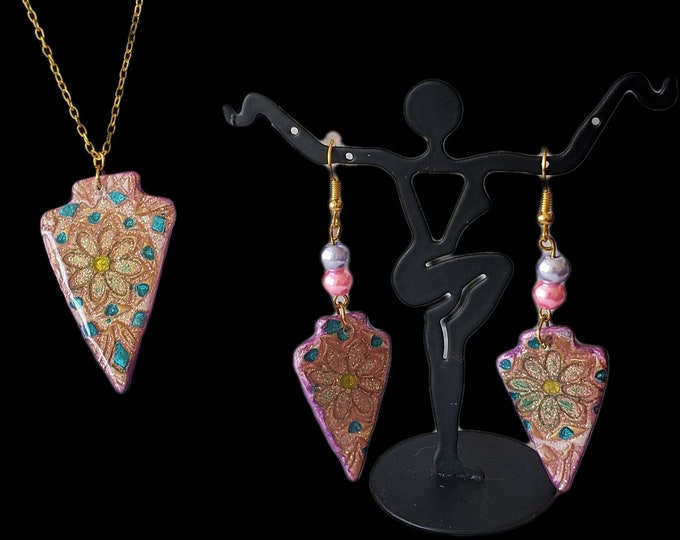 Pretty n Pink handpainted clay earrings and necklace set