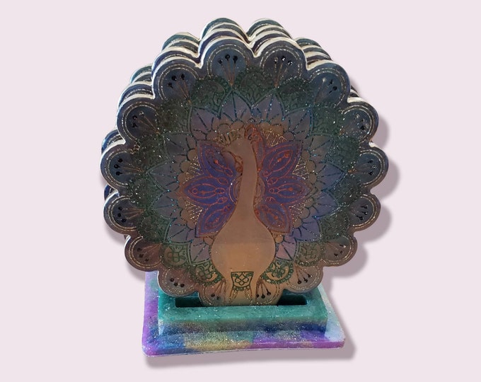 Handpainted peacock coasters