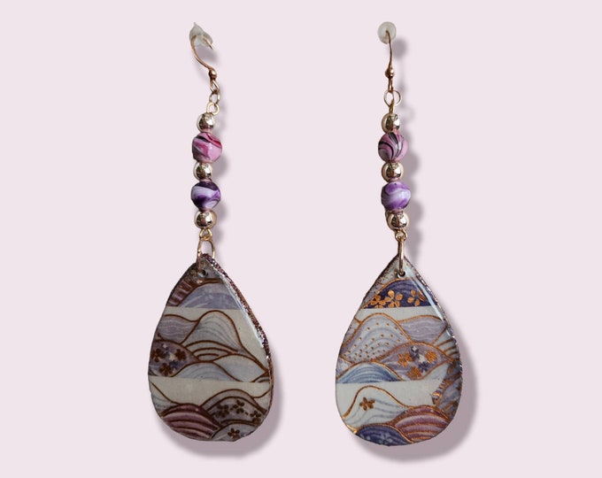 Purple and gold teardrop earrings