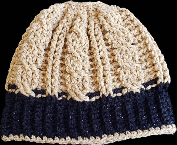 Black and Gold messybun  cable hat