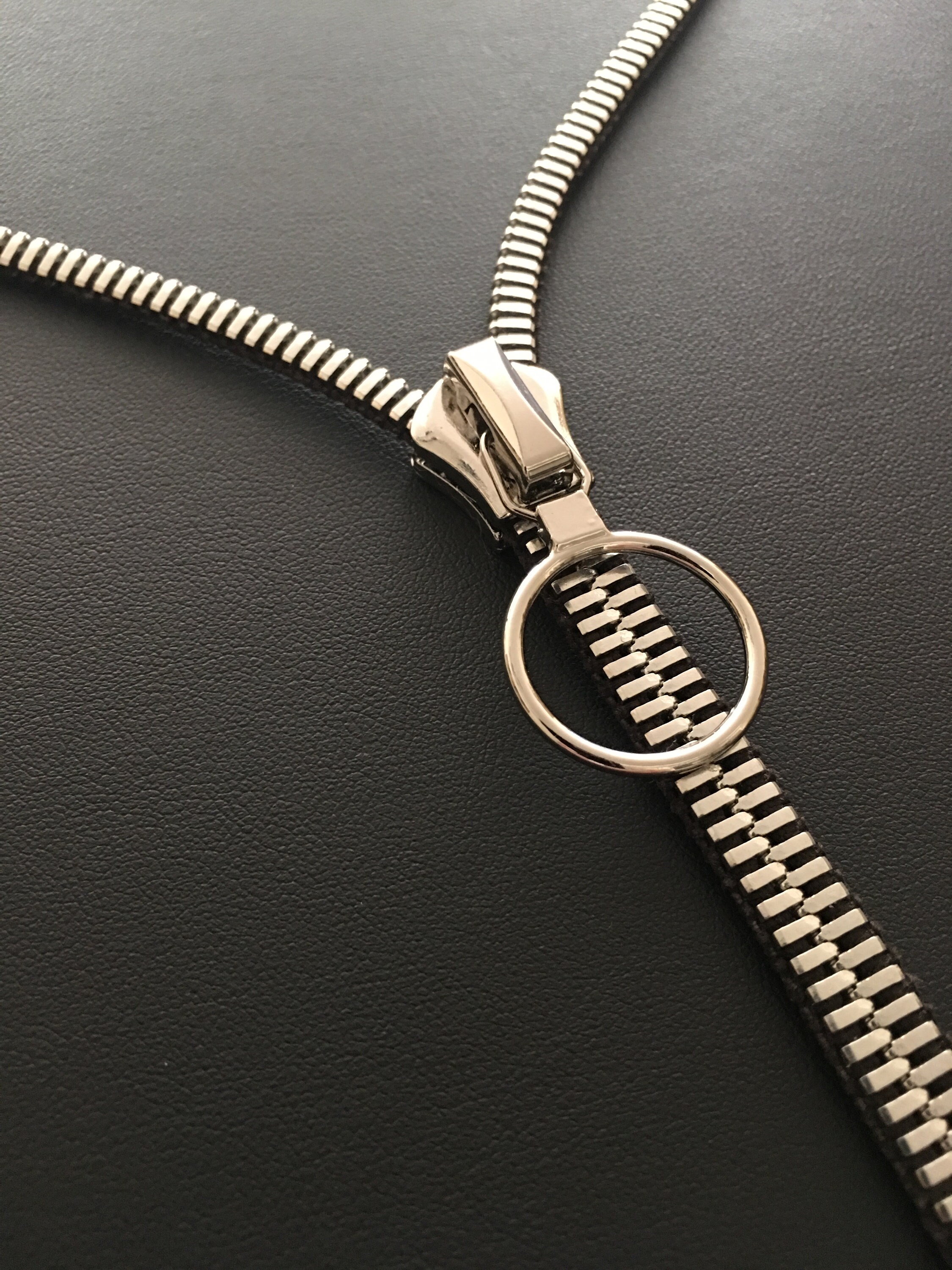 Zipper Necklace Ring Pull Nickel in Color Etsy