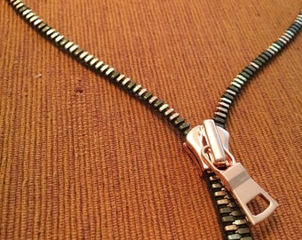 Zipper Necklace - Luxury Multi Metal with Rose Gold Pull