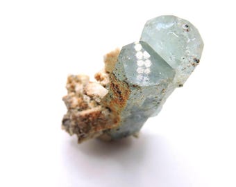 Twinned Double Terminated Aquamarine with Terminated Feldspar – High End Raw Crystal Specimen