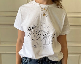 Self Care Cotton T-Shirt, Minimalistic Art T-Shirt, Illustration T-Shirt, Figurative Drawing Printed T-Shirt, Female Art